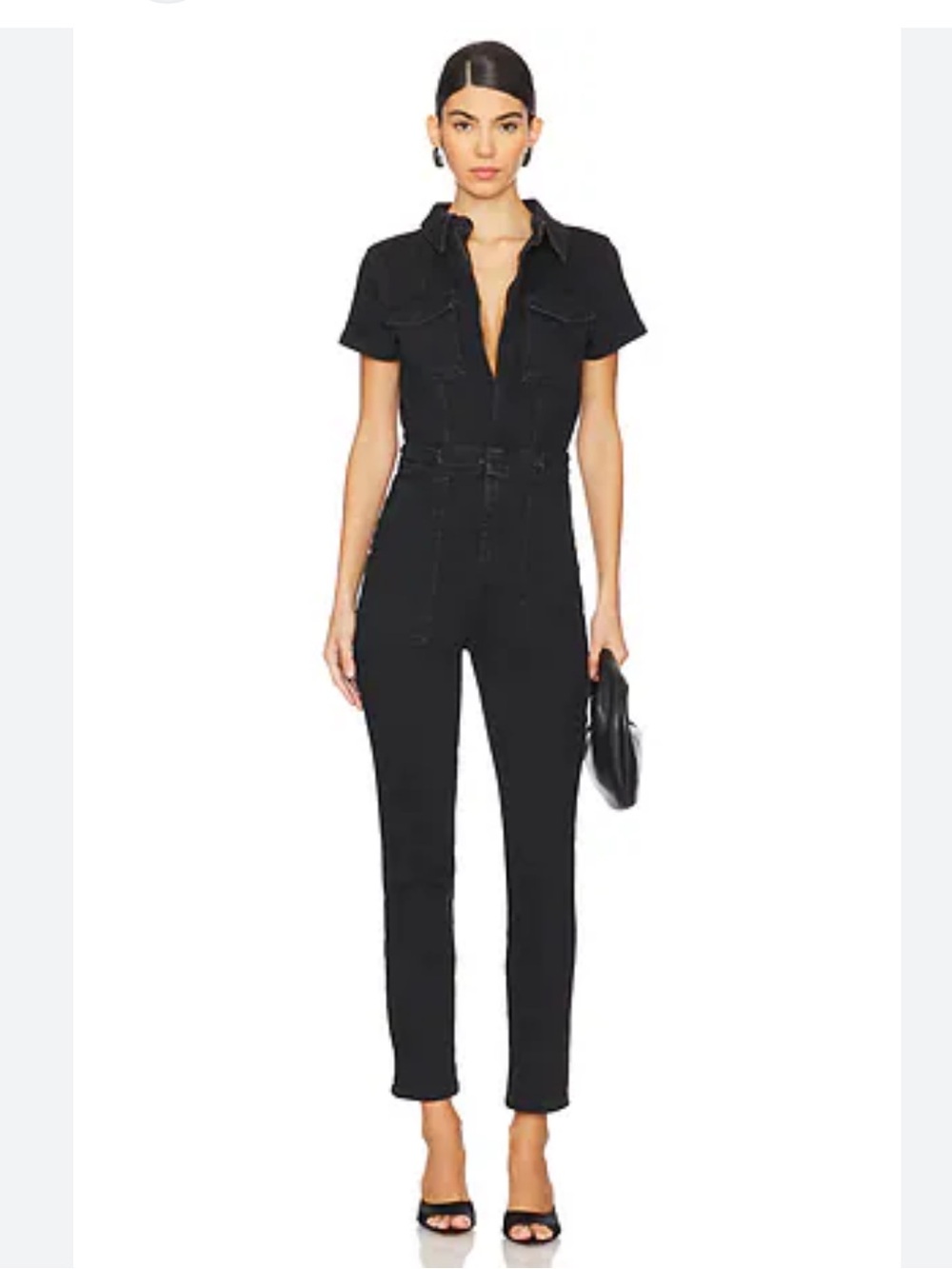 Good American Fit for Success Black Short-Sleeve Utility Jumpsuit with Belt